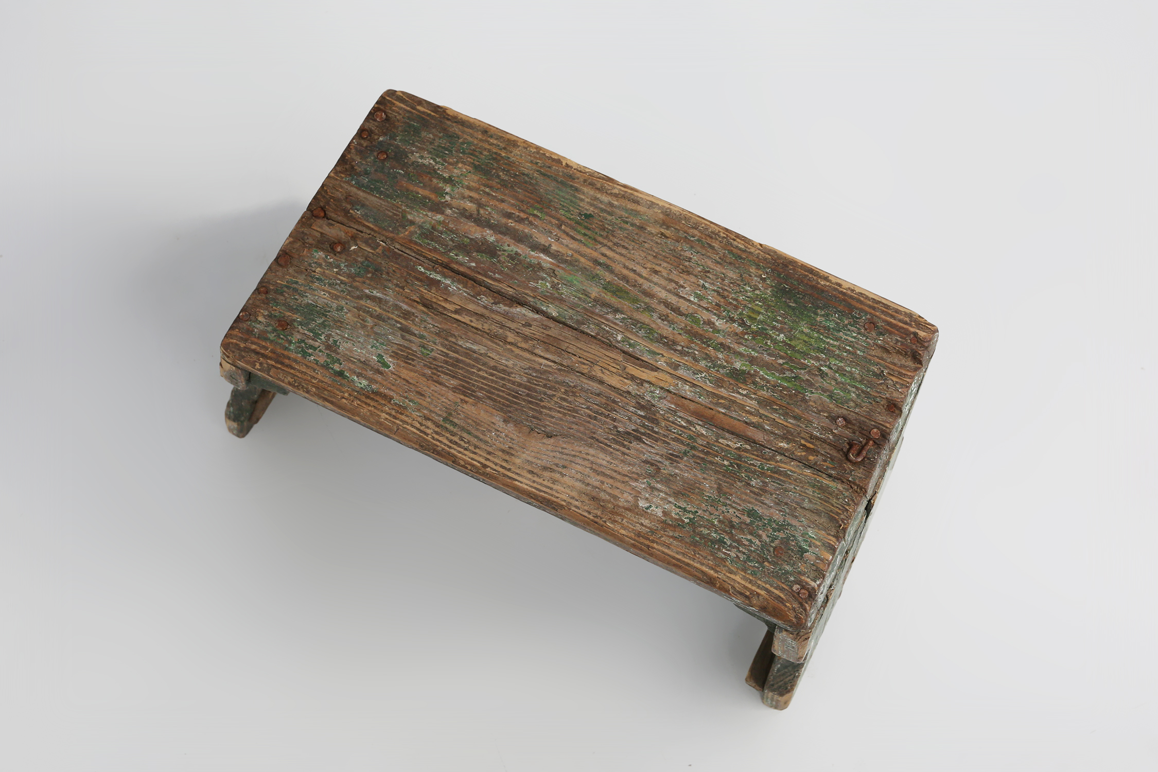 Industrial green wooden stool with nice patina, France 1900thumbnail